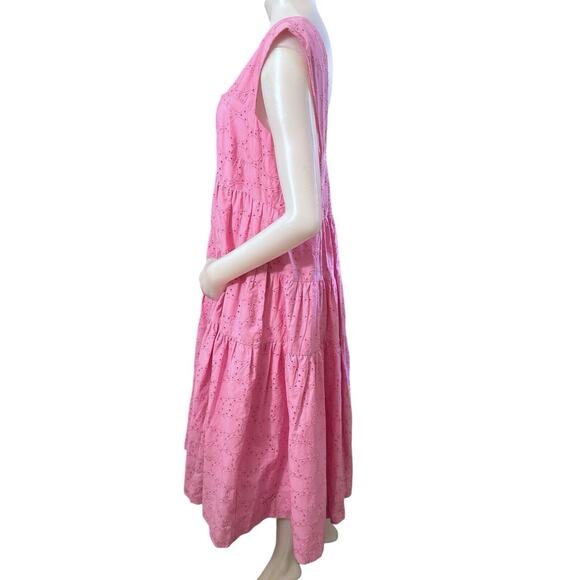 Anthropologie Square-Neck Eyelet Tiered Midi Dress Pink XLP NWT - Picture 5 of 9